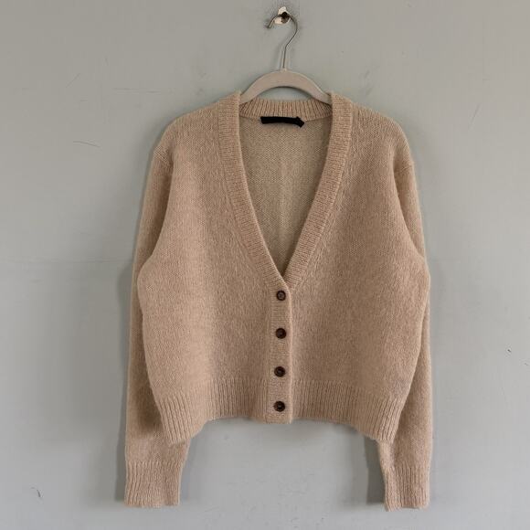 Jenni Kayne Boyfriend Cardigan Beige Alpaca Wool Knit Sweater - Picture 2 of 5